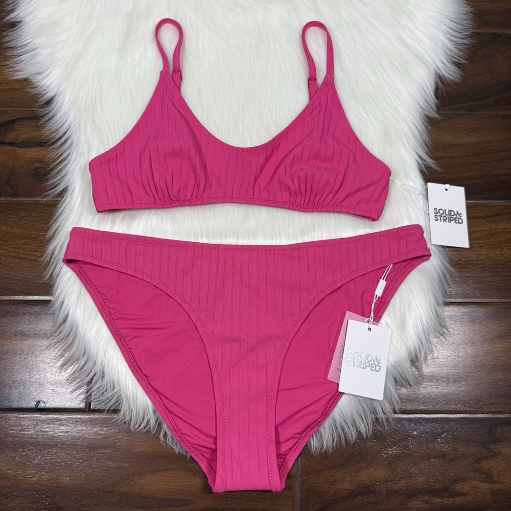 Solid & Striped Womens Size L‎ / XL Pink Rib The Rachel 2 Piece Bikini Swim Suit